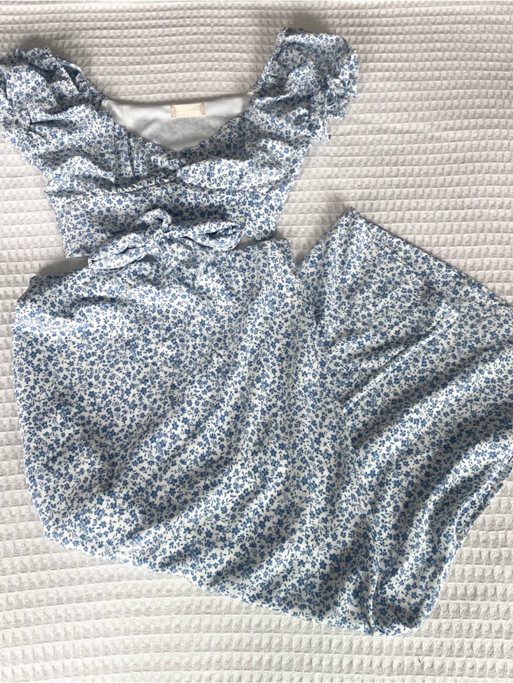 Altar’d State Blue Floral Ruffle Crop Top and Skirt Set size Large